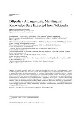 Dbpedia - a Large-Scale, Multilingual Knowledge Base Extracted from Wikipedia