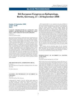 8Th European Congress on Epileptology, Berlin, Germany, 21 – 25 September 2008