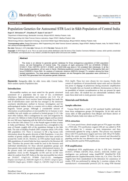 Population Genetics for Autosomal STR Loci in Sikh Population Of