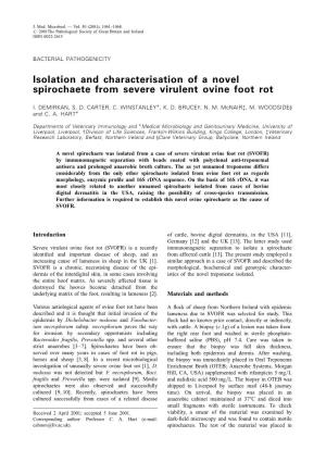 Isolation and Characterisation of a Novel Spirochaete from Severe Virulent Ovine Foot Rot