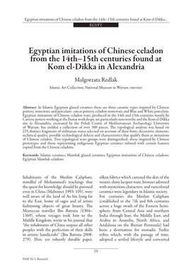 Egyptian Imitations of Chinese Celadon from the 14Th–15Th Centuries Found at Kom El-Dikka