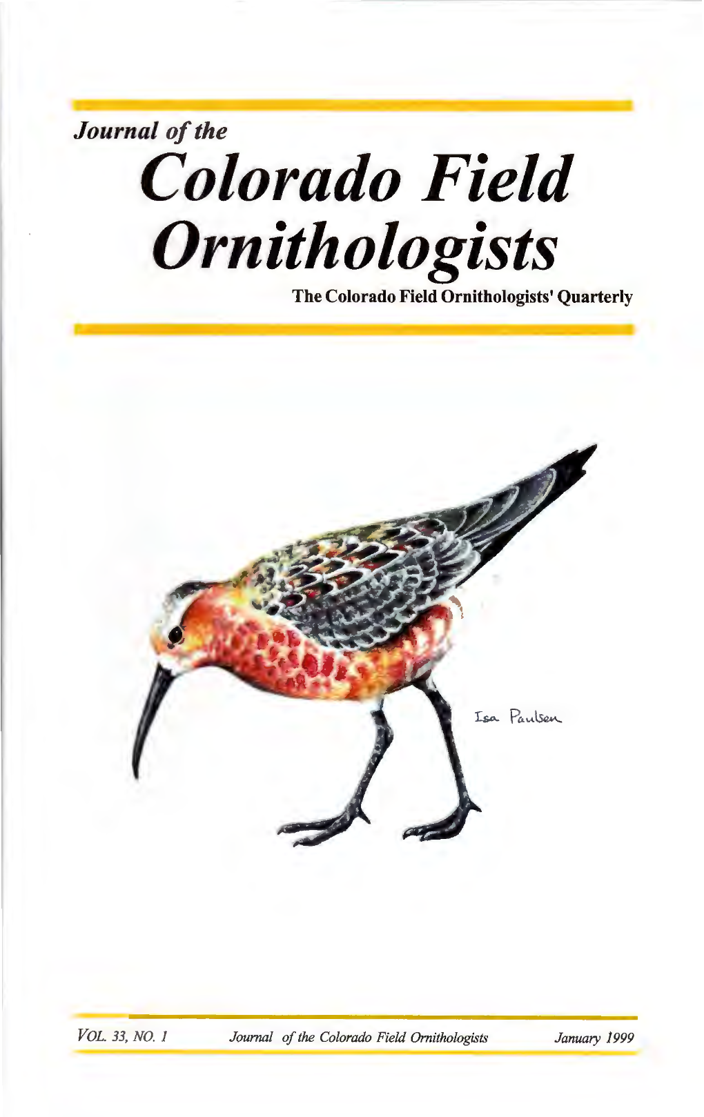 Colorado Field Ornithologists the Colorado Field Ornithologists' Quarterly