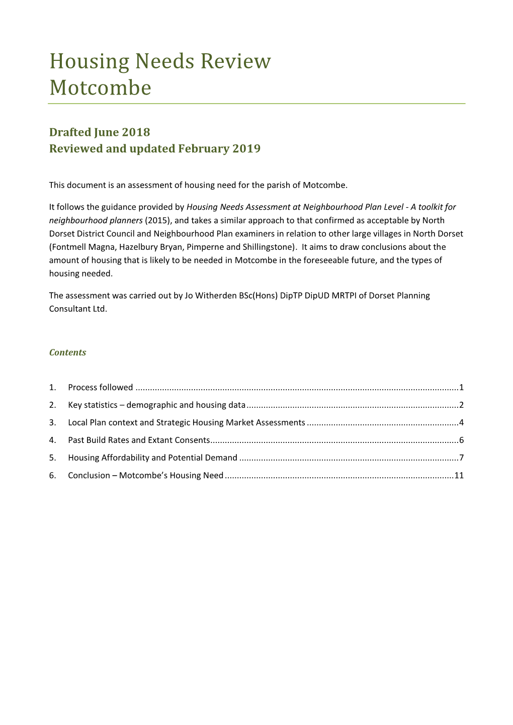 Housing Needs Review Motcombe