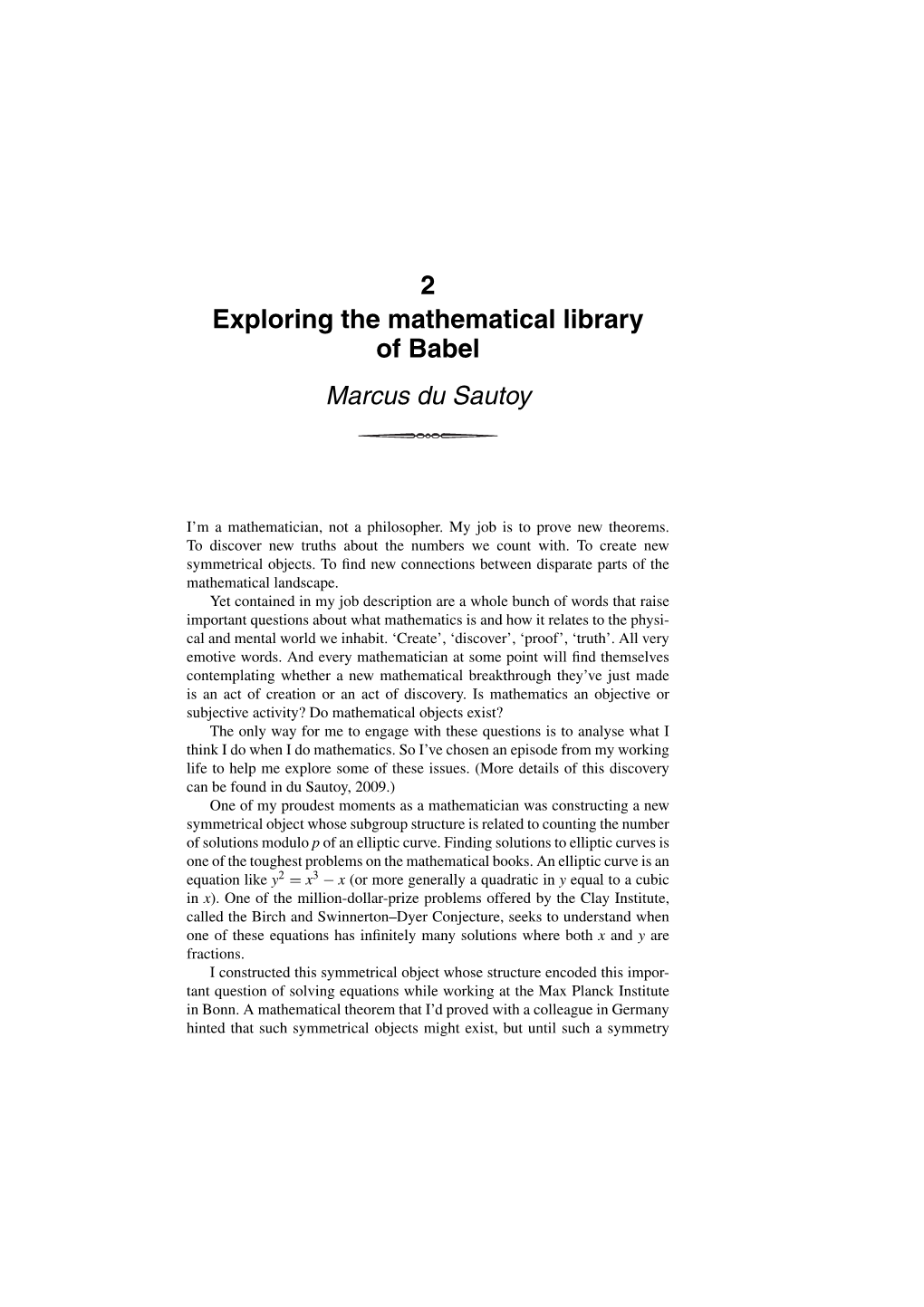 2 Exploring the Mathematical Library of Babel Marcus Du Sautoy