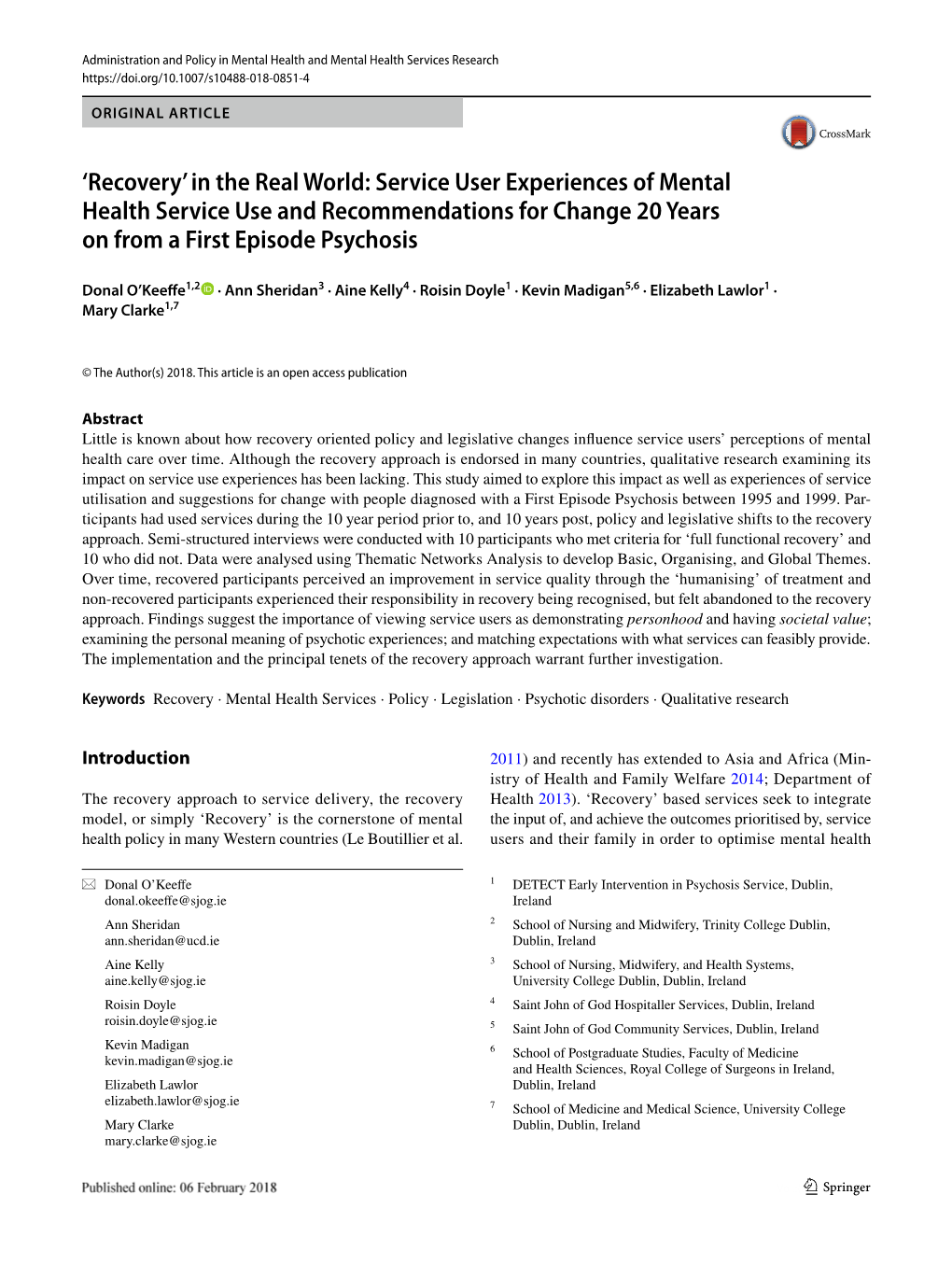 'Recovery' in the Real World: Service User Experiences of Mental Health