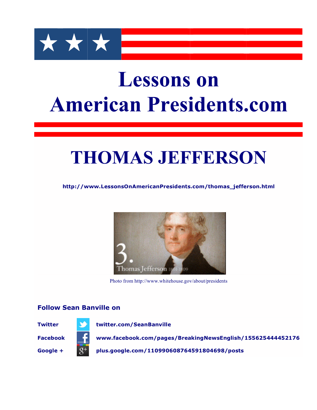 Lessons on American Presidents.Com THOMAS JEFFERSON