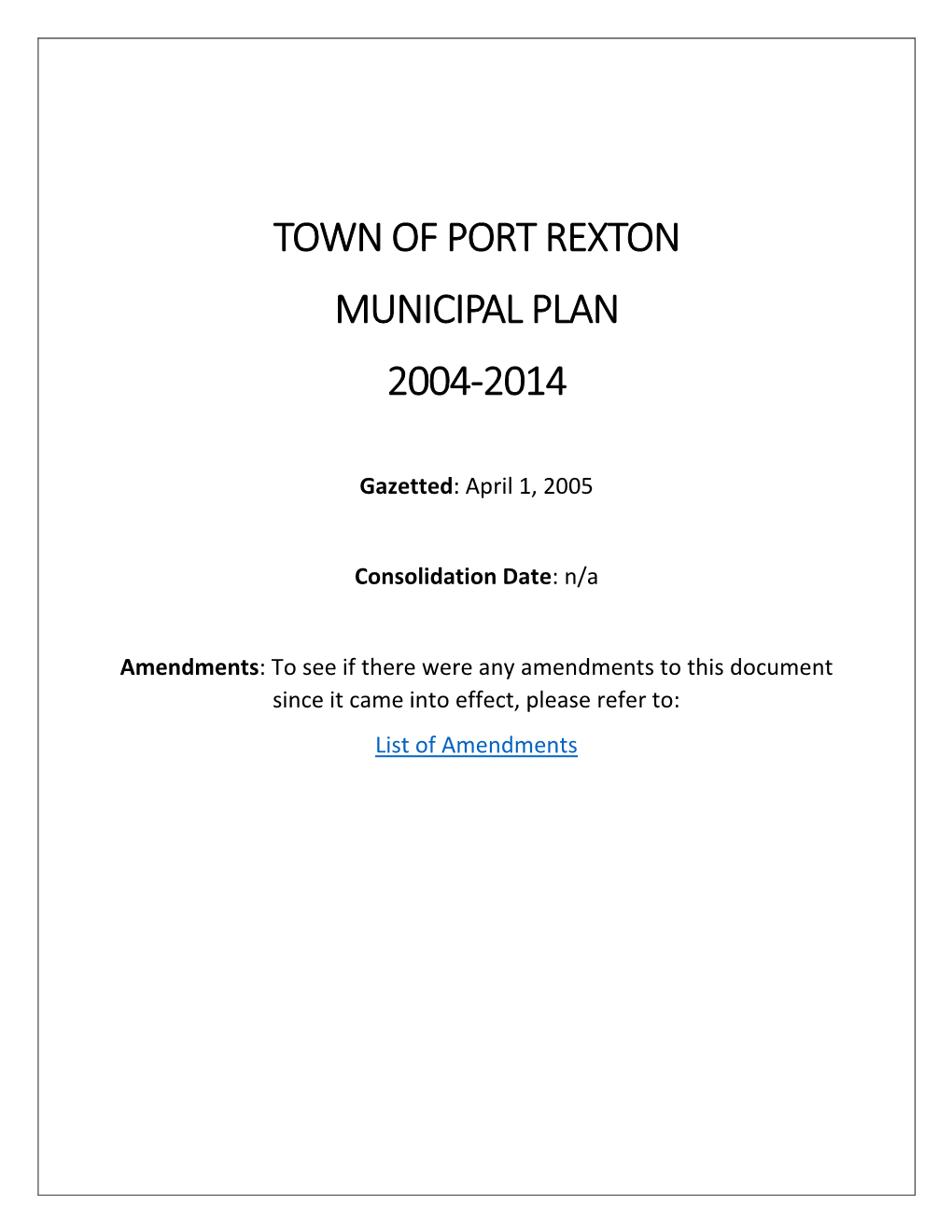 Town of Port Rexton Municipal Plan 2004-2014