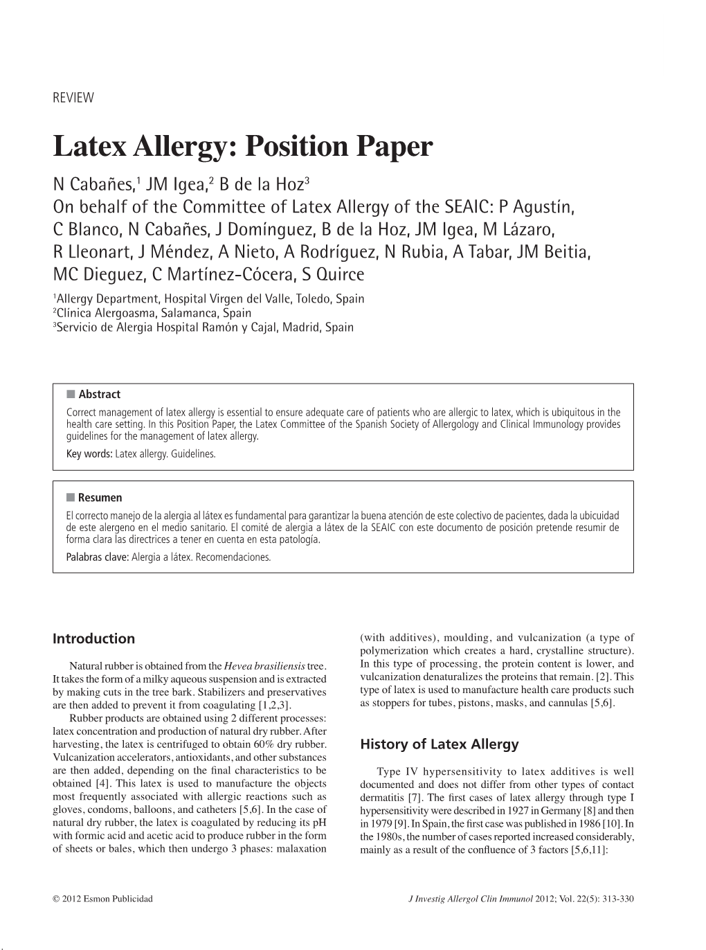 Latex Allergy: Position Paper