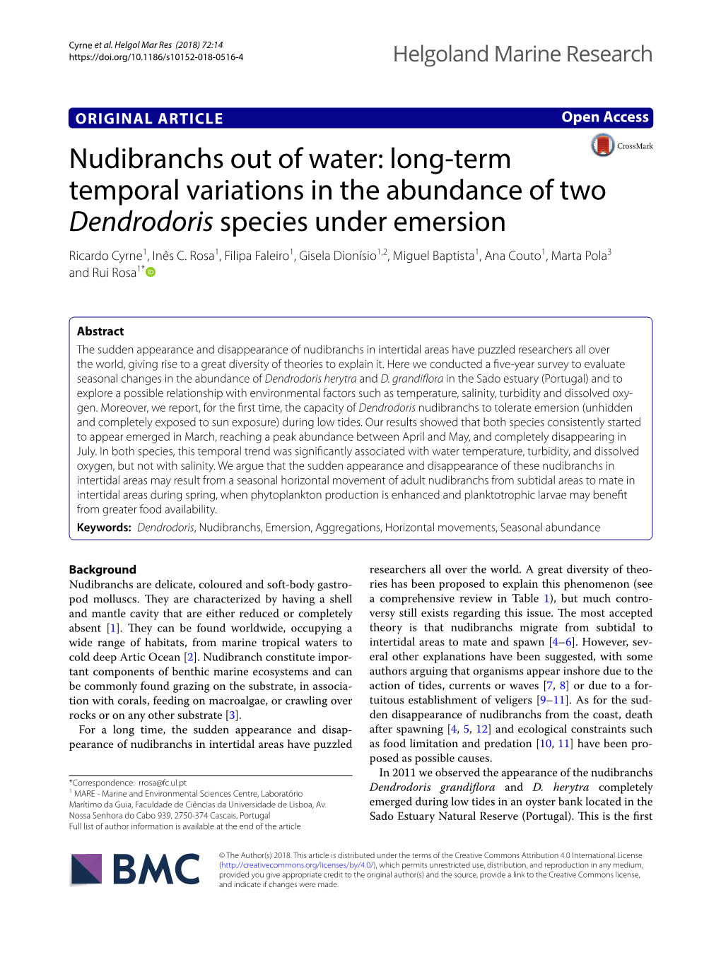 Nudibranchs out of Water: Long-Term Temporal Variations in the Abundance of Two Dendrodoris Species Under Emersion