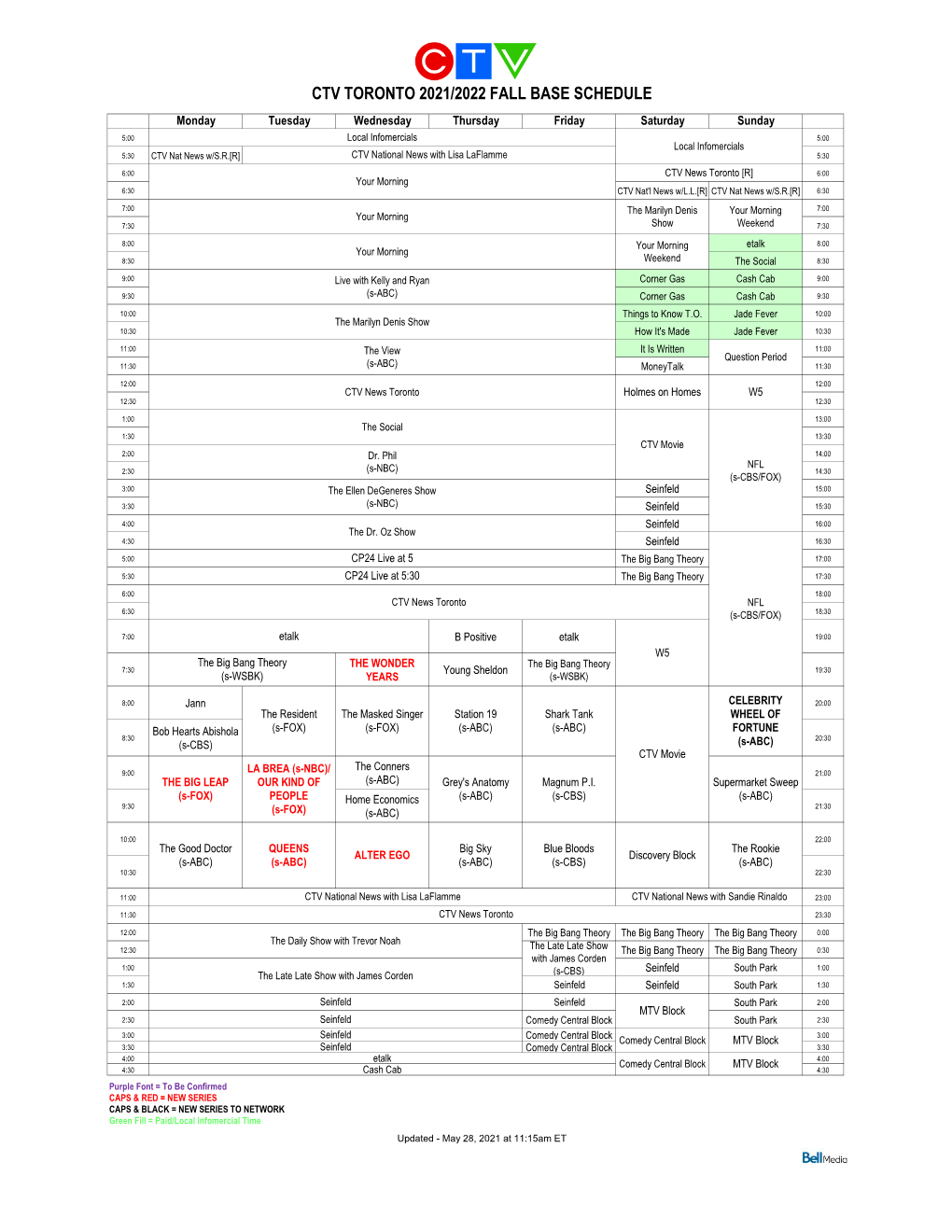 Ctv Toronto 2021/2022 Fall Base Schedule