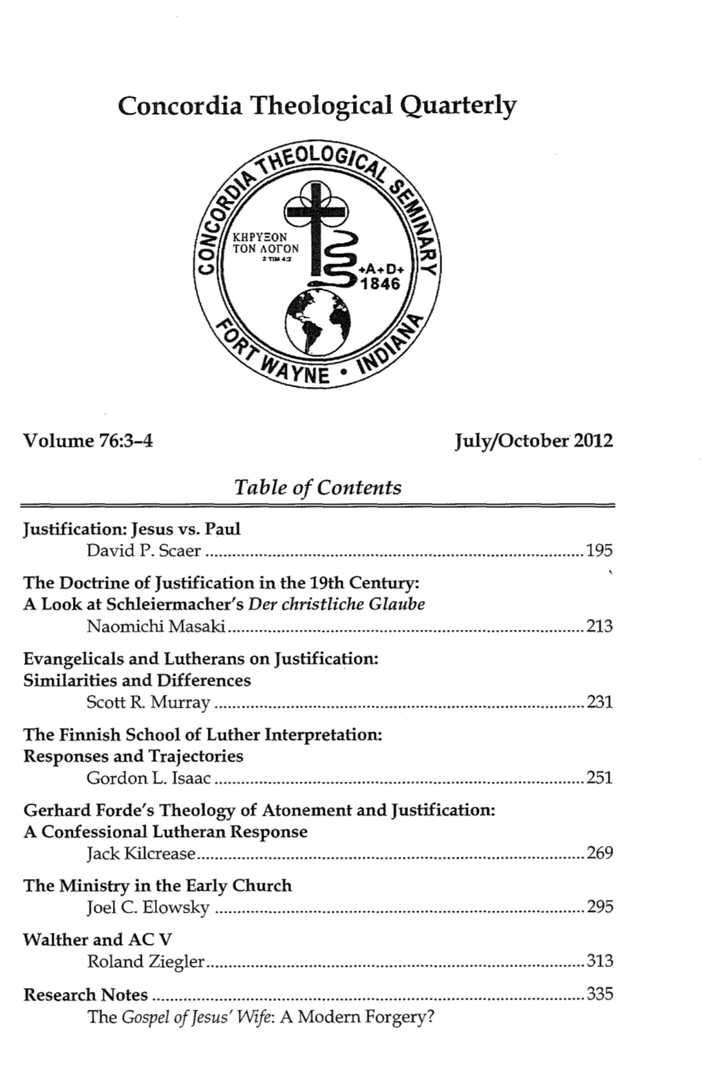 Concordia Theological Quarterly