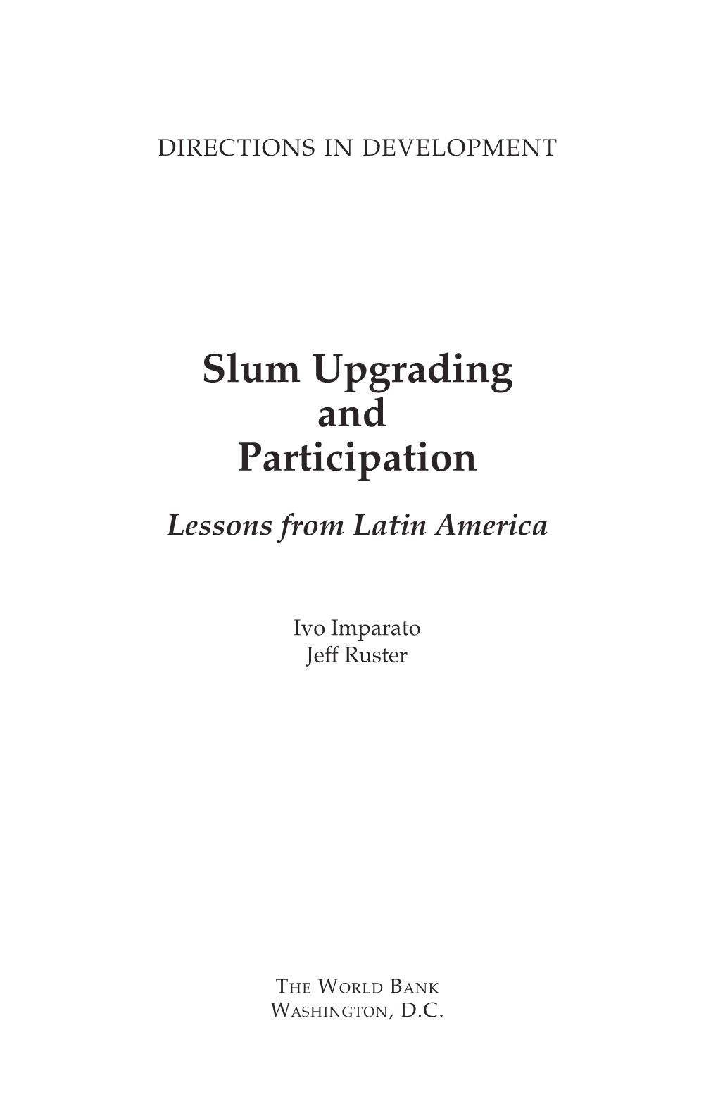 Slum Upgrading and Participation