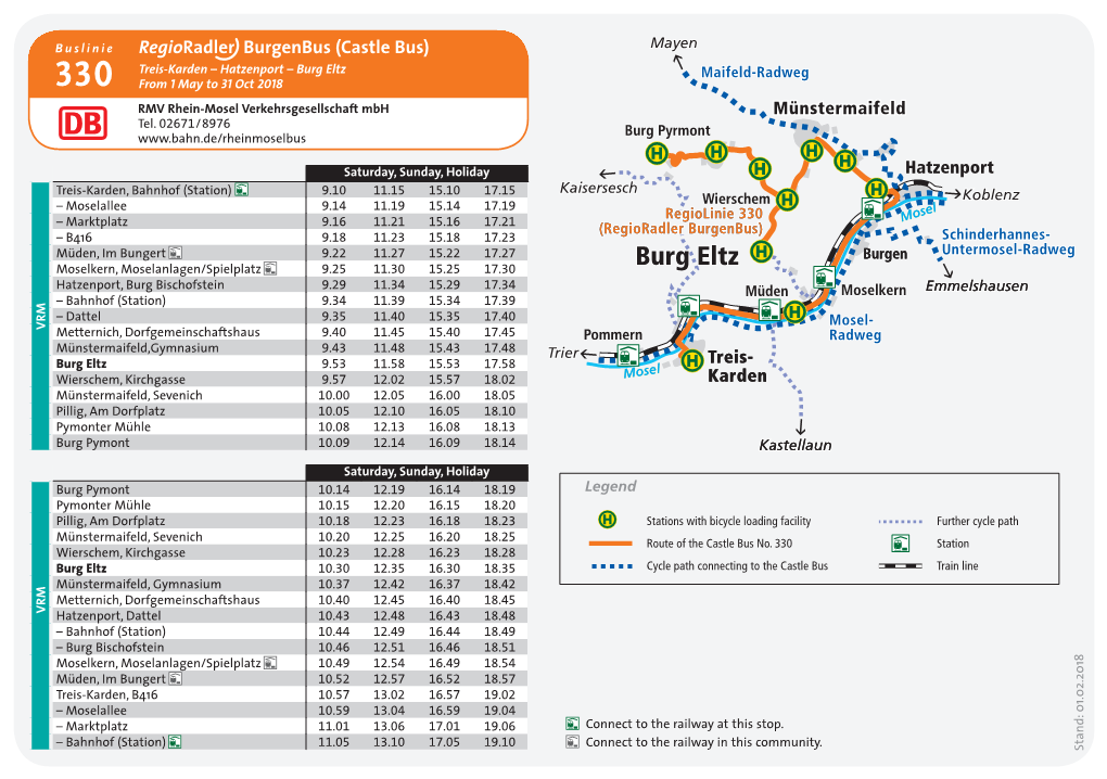 Burg Eltz Maifeld-Radweg from 1 May to 31 Oct 2018 Ort Mit RMV Rhein-Mosel Verkehrsgesellschaft Mbh Münstermaifeld Regioradler-Verladestation Tel