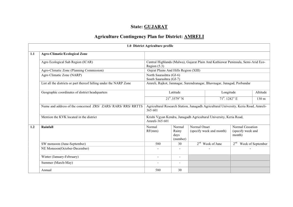 State: GUJARAT Agriculture Contingency Plan for District: AMRELI