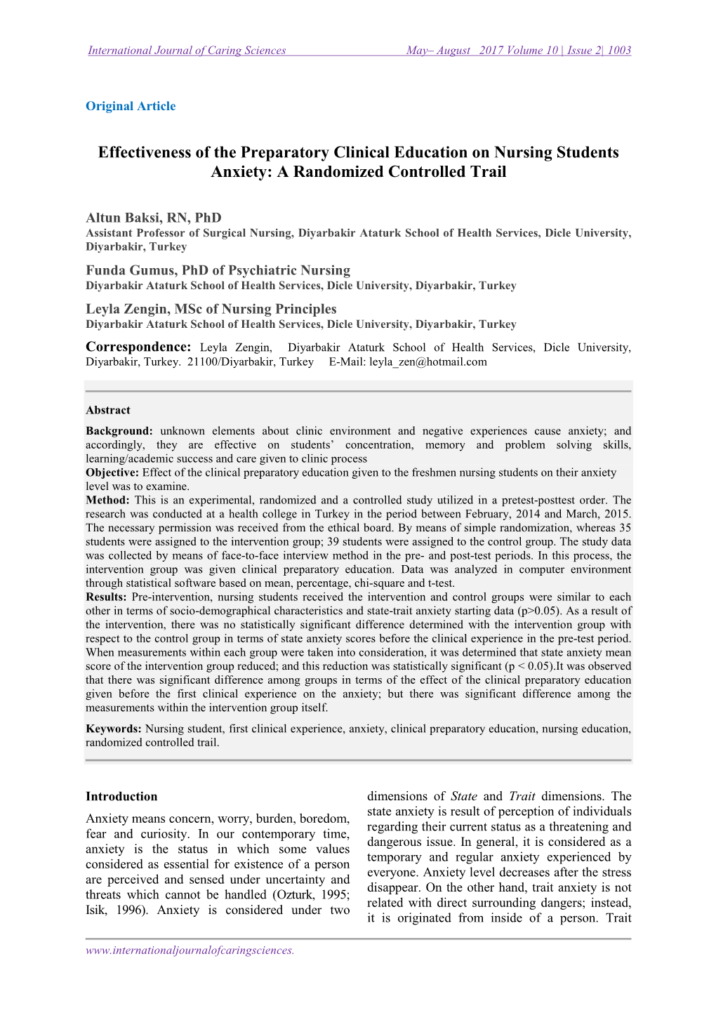 Effectiveness of the Preparatory Clinical Education on Nursing Students Anxiety: a Randomized Controlled Trail