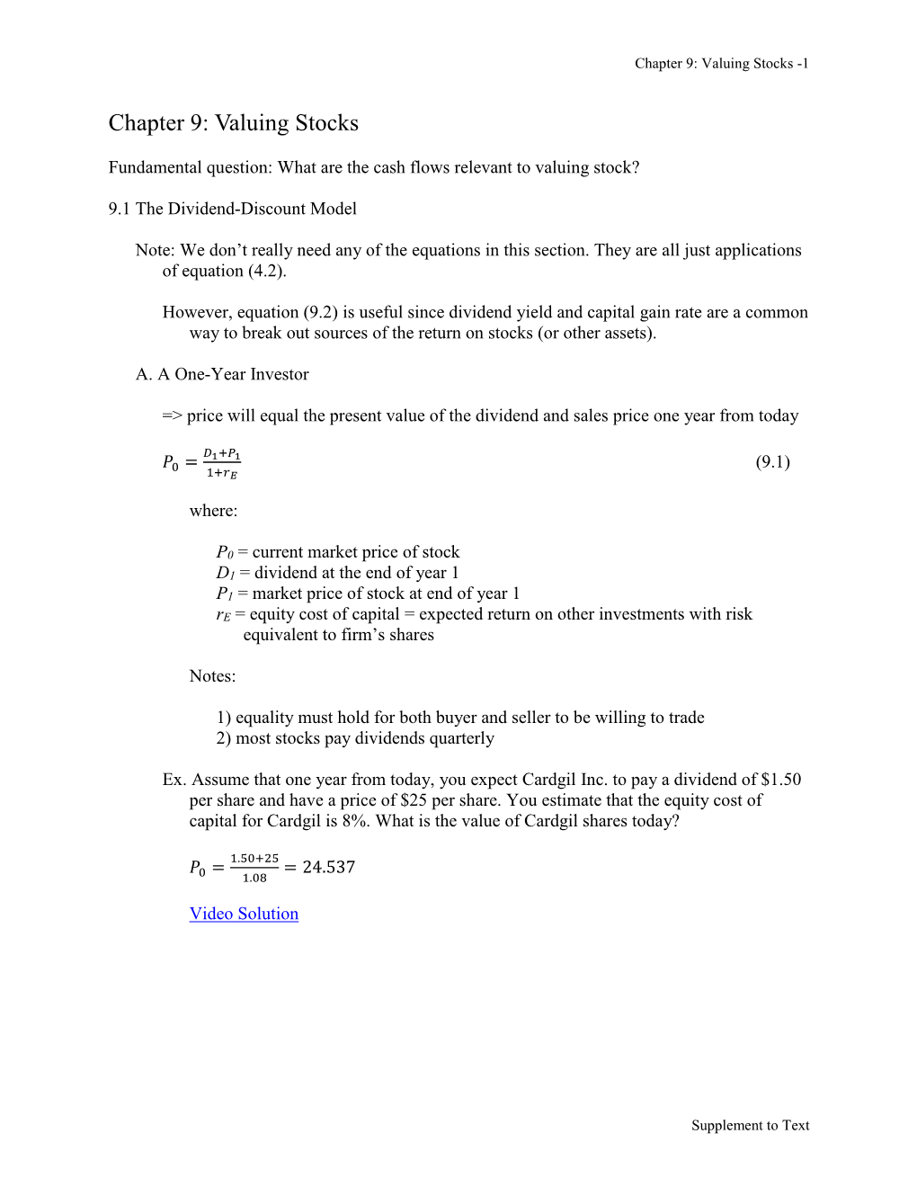 Chapter 9: Valuing Stocks -1