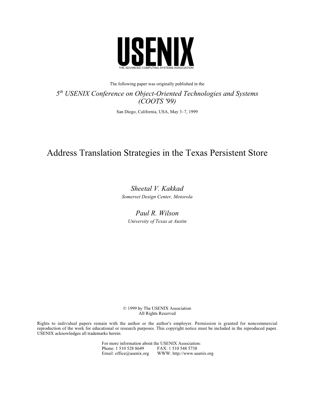 Address Translation Strategies in the Texas Persistent Store