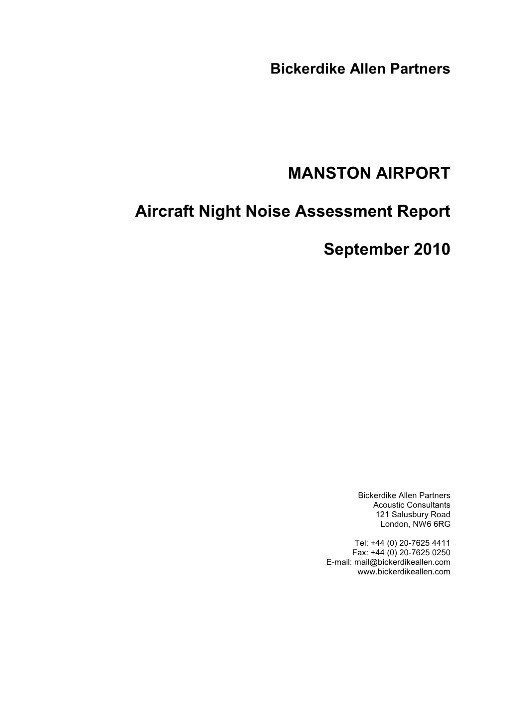MANSTON AIRPORT Aircraft Night Noise Assessment Report