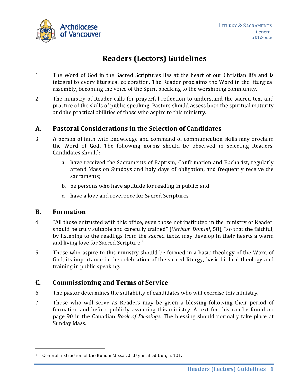 Readers (Lectors) Guidelines