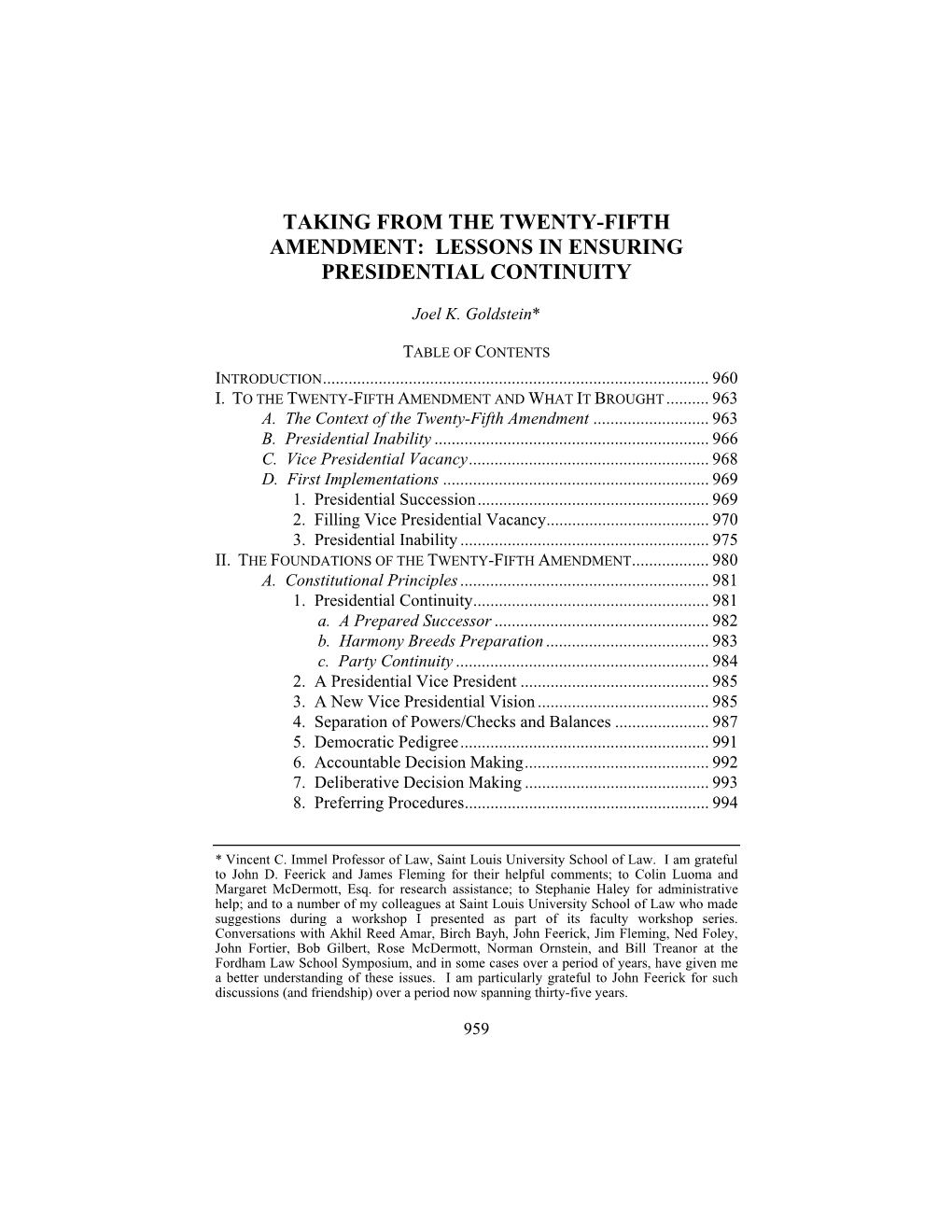 Taking from the Twenty-Fifth Amendment: Lessons in Ensuring Presidential Continuity