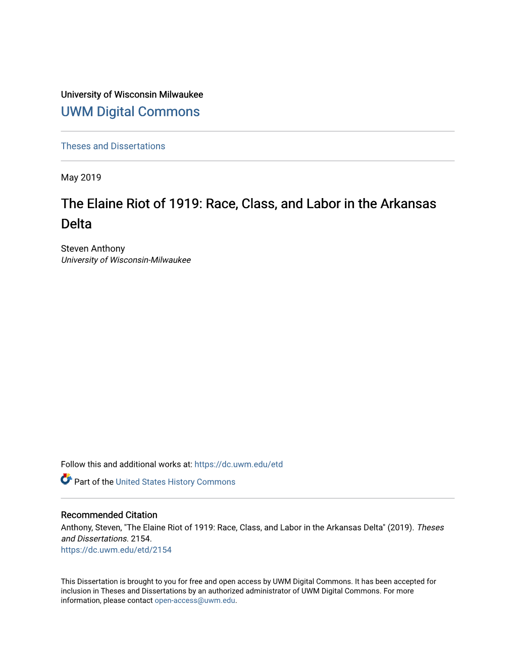 The Elaine Riot of 1919: Race, Class, and Labor in the Arkansas Delta