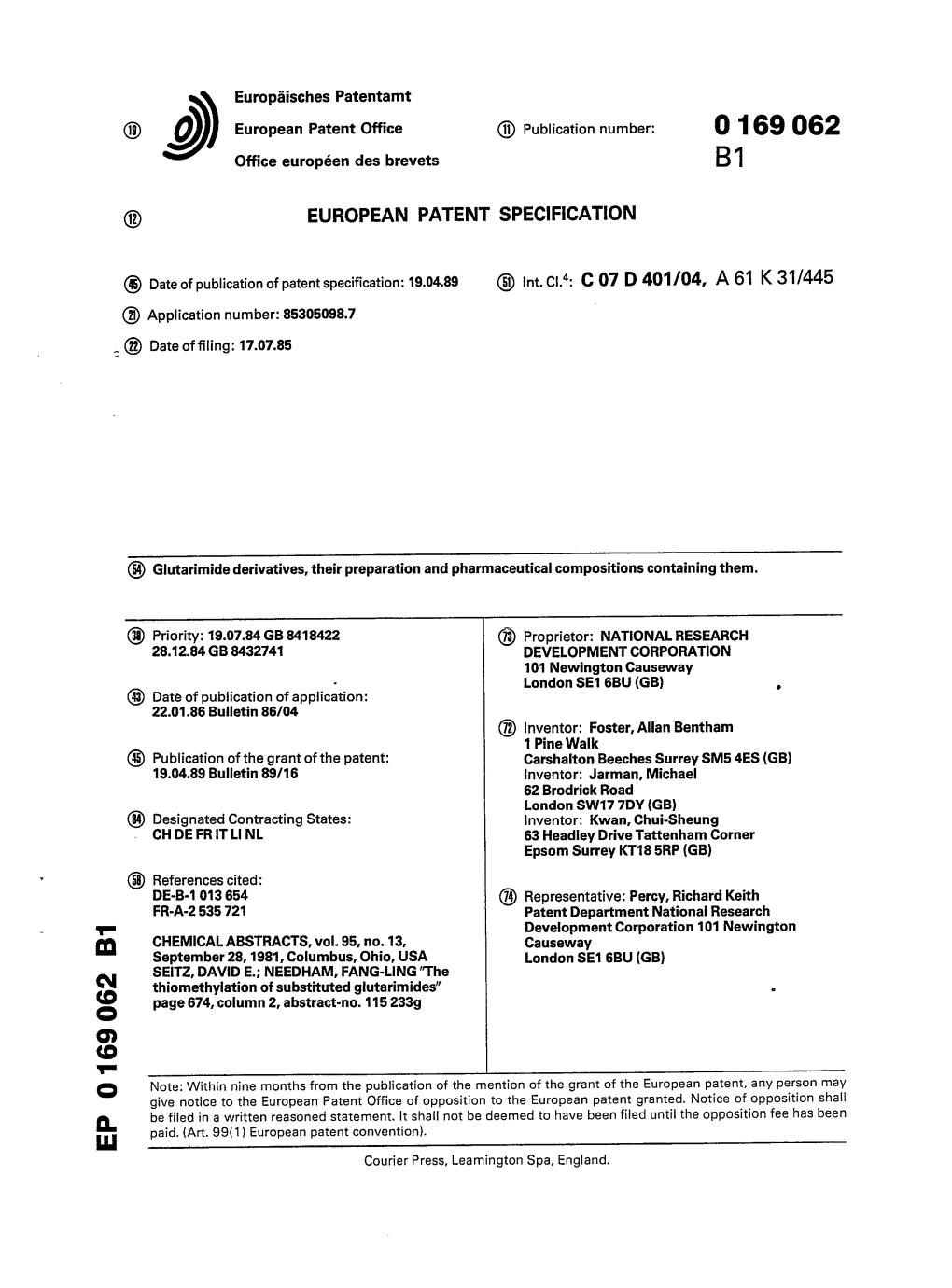 Glutarimide Derivatives, Their Preparation and Pharmaceutical Compositions Containing Them