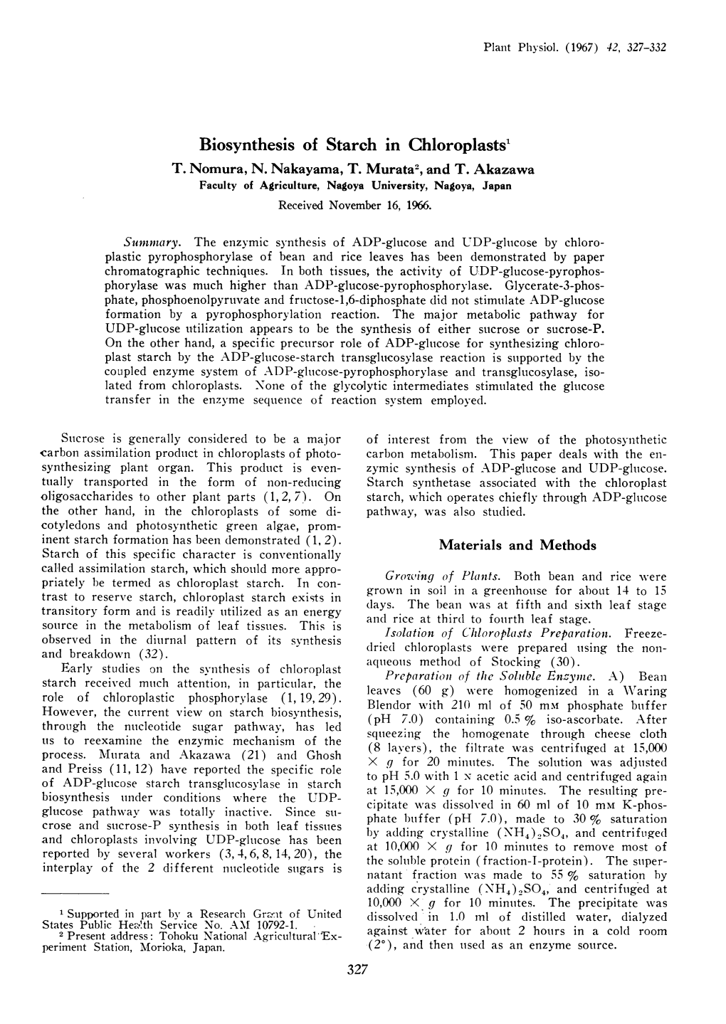 Biosynthesis of Starch in Chloroplasts' T