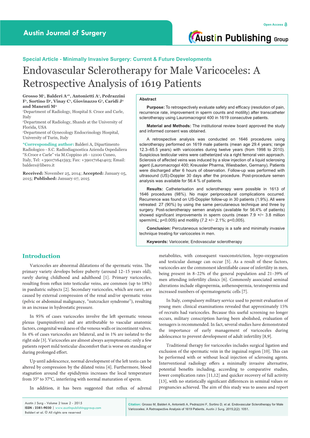 Endovascular Sclerotherapy for Male Varicoceles: a Retrospective Analysis of 1619 Patients