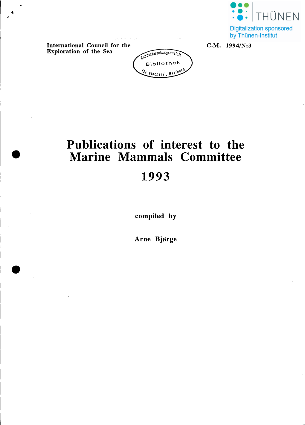 Publications of Interest to the Marine Mammals Committee 1993