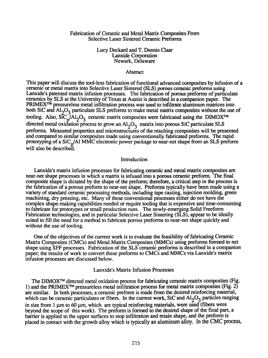 Fabrication of Ceramic and Metal Matrix Composites from Selective