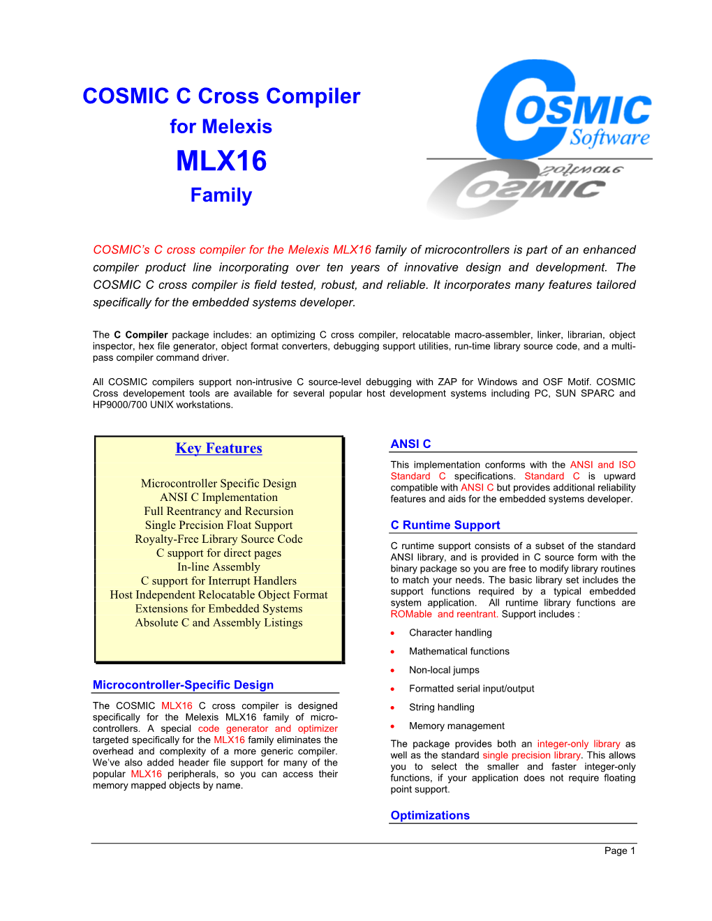 COSMIC C Cross Compiler for Melexis MLX16 Family