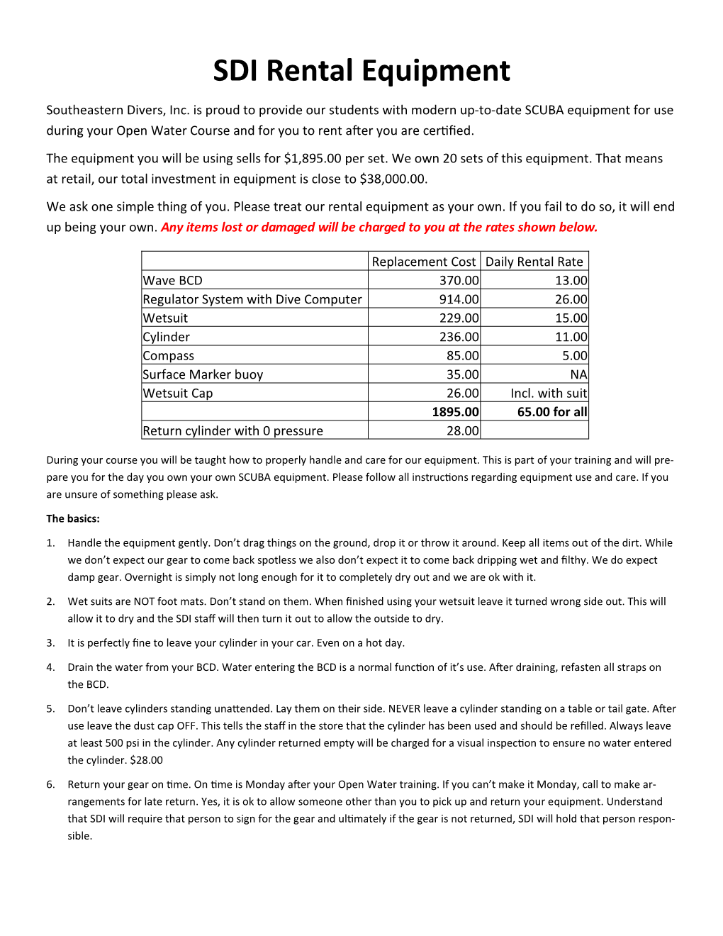 Student Equipment Care Sheet.Pub