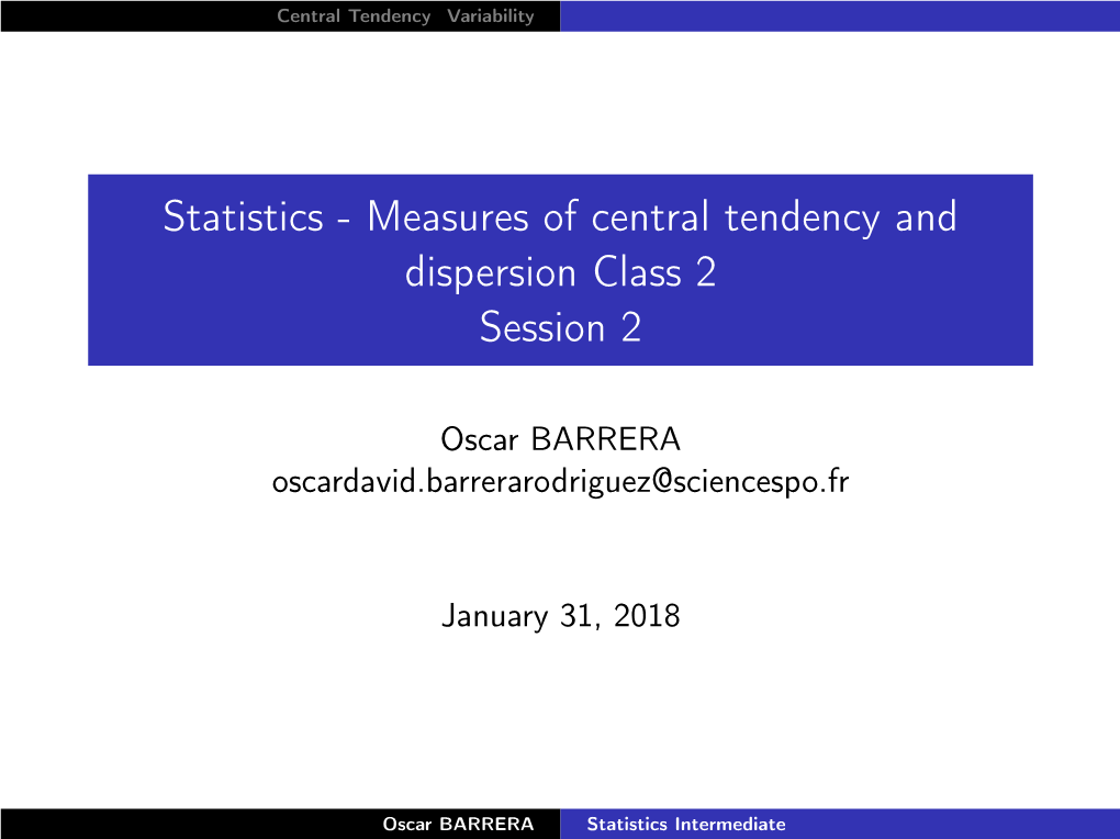 Statistics - Measures of Central Tendency and Dispersion Class 2 Session 2