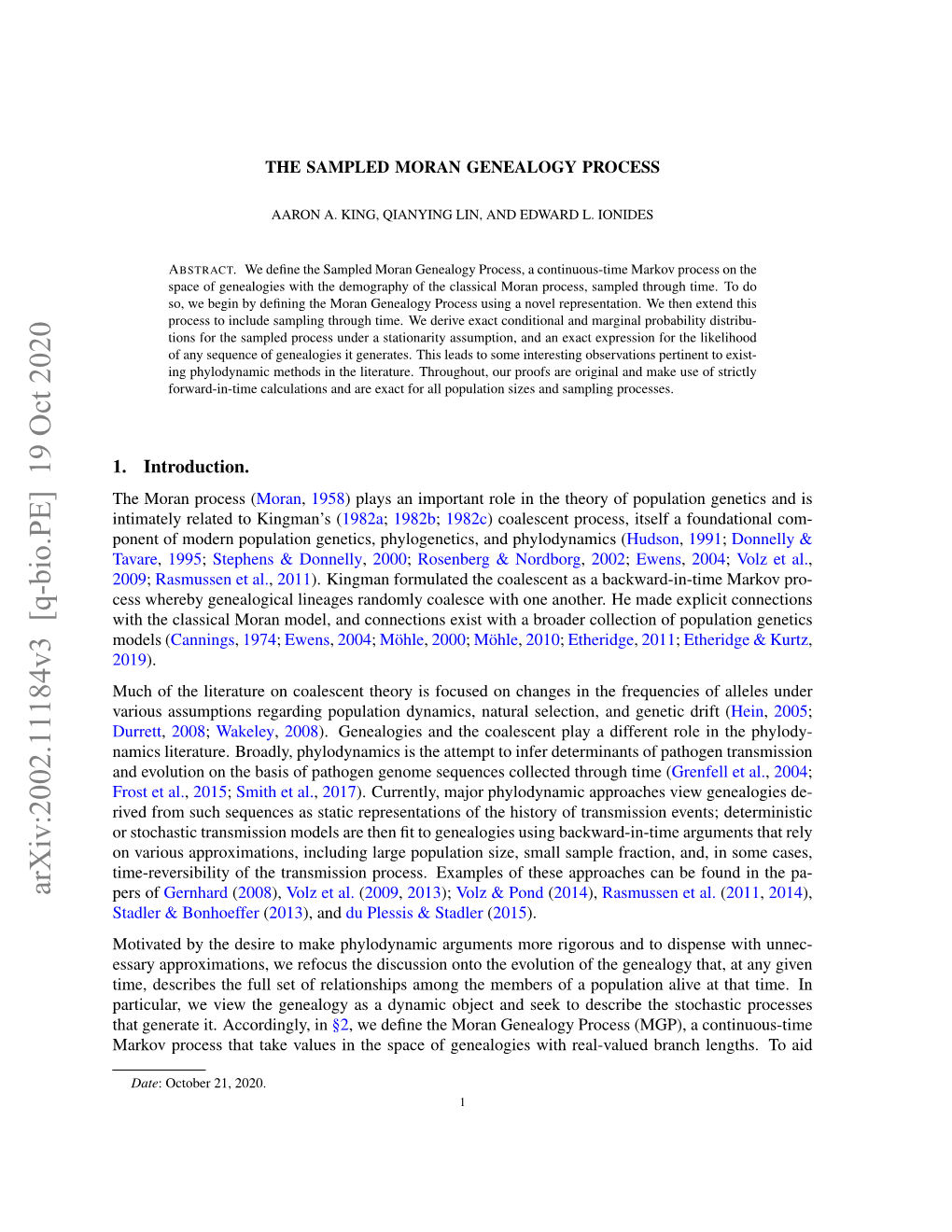 The Moran Genealogy Process Using a Novel Representation