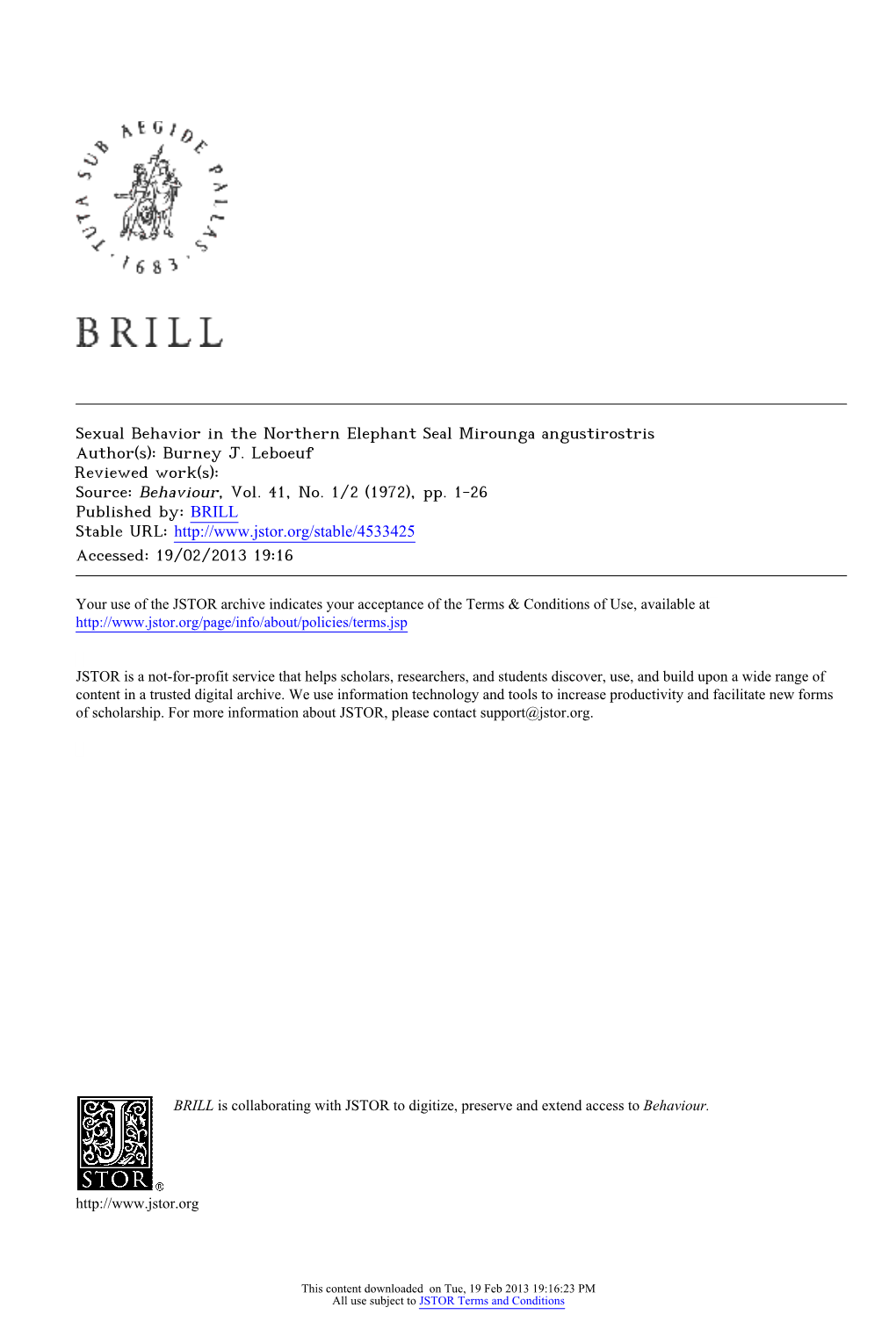 Sexual Behavior in the Northern Elephant Seal Mirounga Angustirostris Author(S): Burney J