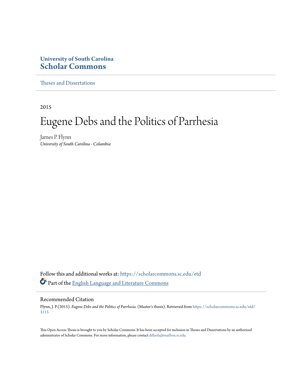 Eugene Debs and the Politics of Parrhesia James P