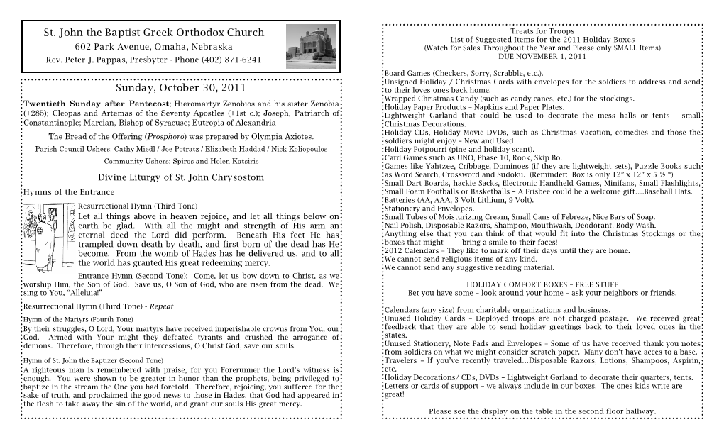 Sunday, October 30, 2011 St. John the Baptist Greek Orthodox Church