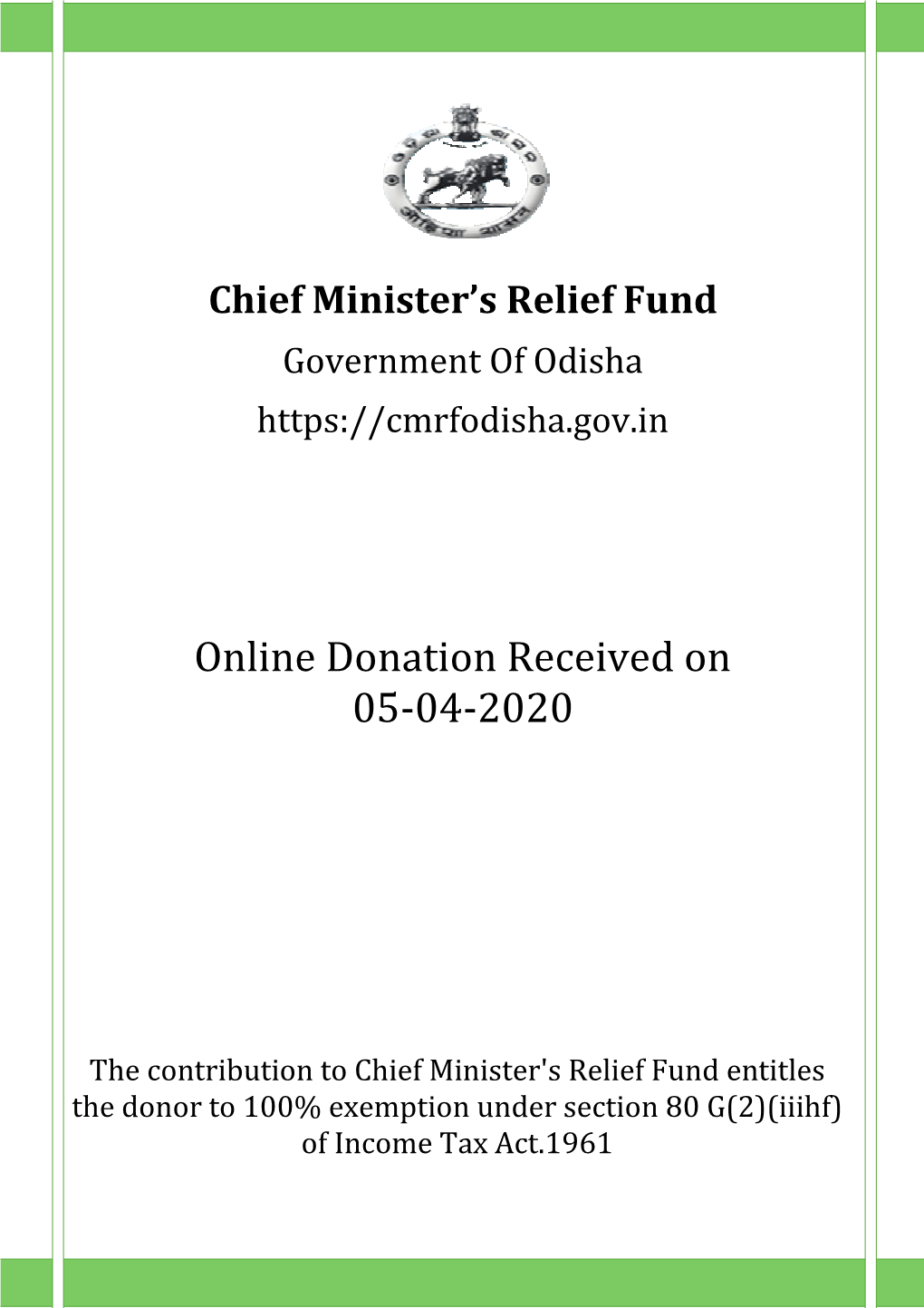 Online Donation Re Donation Received on 05-04-2020 On