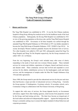 The Tung Wah Group of Hospitals Code of Corporate Governance