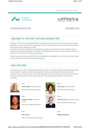 Welcome to the First Anthusia Newsletter Msca Fellows