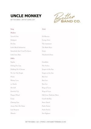 Uncle Monkey Better Band | Artist Song List
