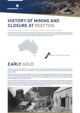 History of Mining and Closure at Reefton Early Gold