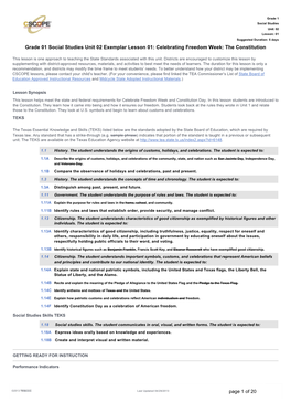 Grade 01 Social Studies Unit 02 Exemplar Lesson 01: Celebrating Freedom Week: the Constitution
