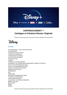 Catalogue Et Créations Disney+ Originals