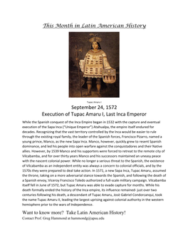 September 24, 1572 Execution of Tupac Amaru I, Last Inca Emperor