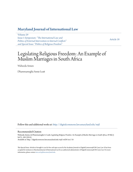An Example of Muslim Marriages in South Africa Waheeda Amien