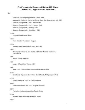 Folder Title List for Series 207 of the Nixon Pre-Presidential Papers