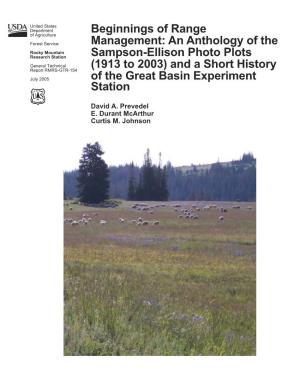 An Anthology of the Sampson-Ellison Photo Plots (1913 to 2003) and a Short History of the Great Basin Experiment Station