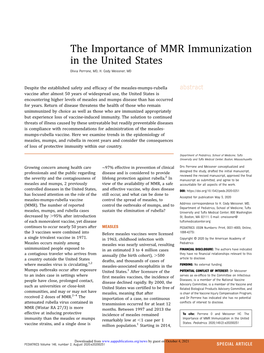 The Importance of MMR Immunization in the United States Olivia Perrone, MD, H