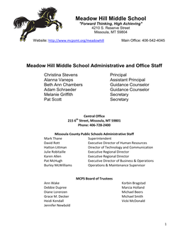 Meadow Hill Middle School Administrative and Office Staff